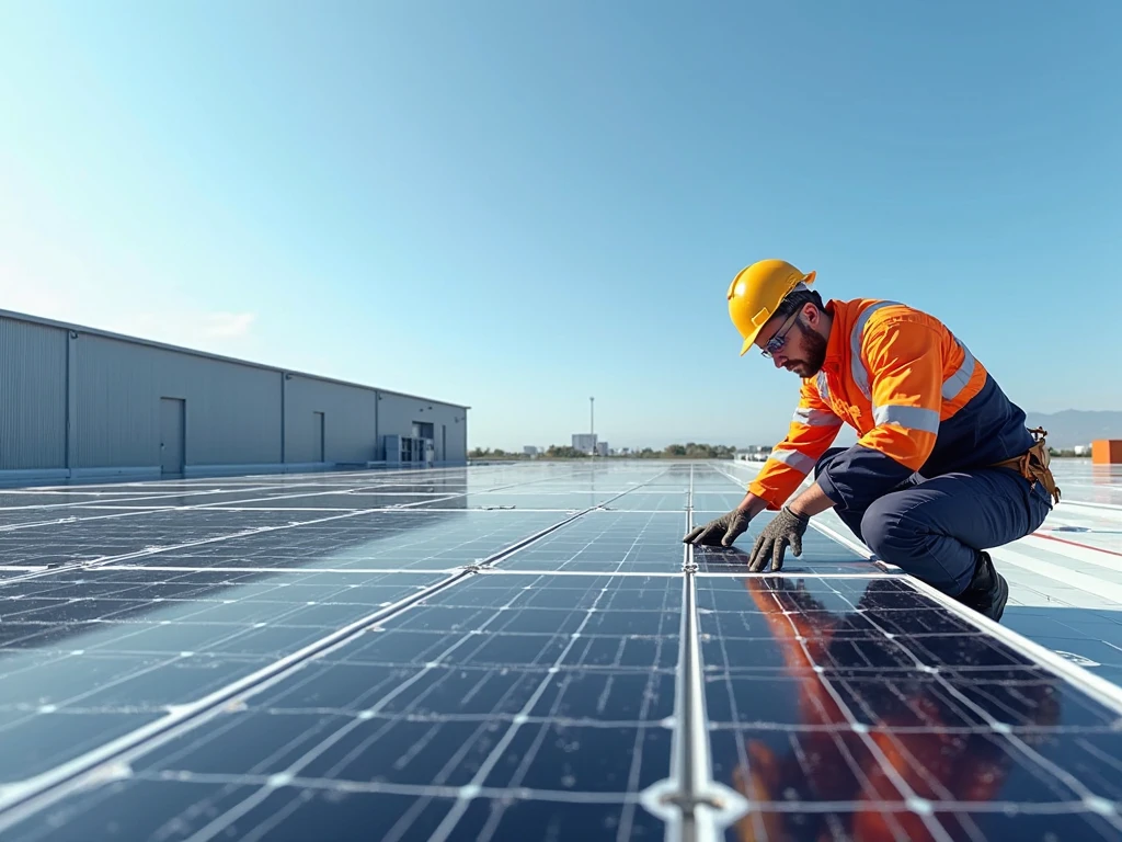 Técnico da RR Solares realizando instalação de módulos fotovoltaicos
